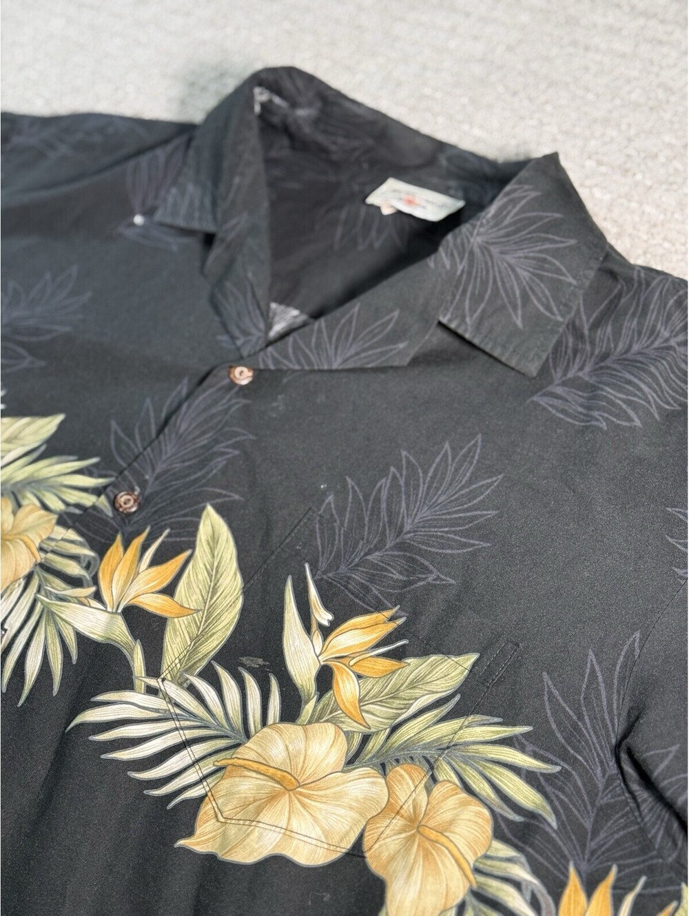 Pacific Legend Hawaii Tropical Coconut Button Black Floral Print Shirt 2XL